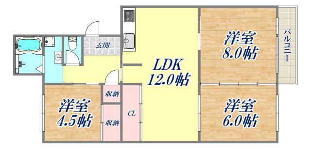 宝塚光明四号棟(3LDK/4階)の間取り写真