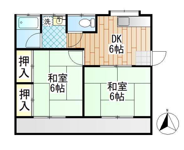 田島ハイツ(2DK/2階)の間取り写真