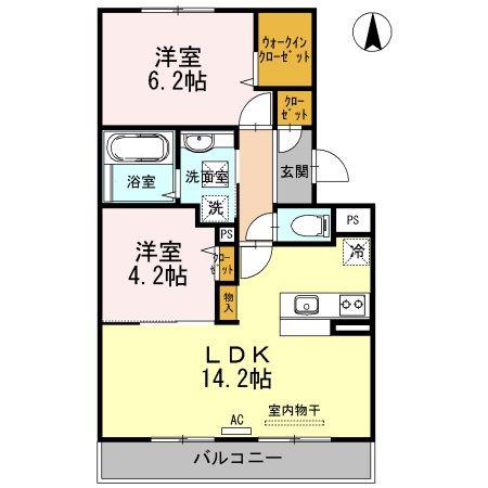 ウィルコート小郡三軒屋町 B棟(2LDK/3階)の間取り写真