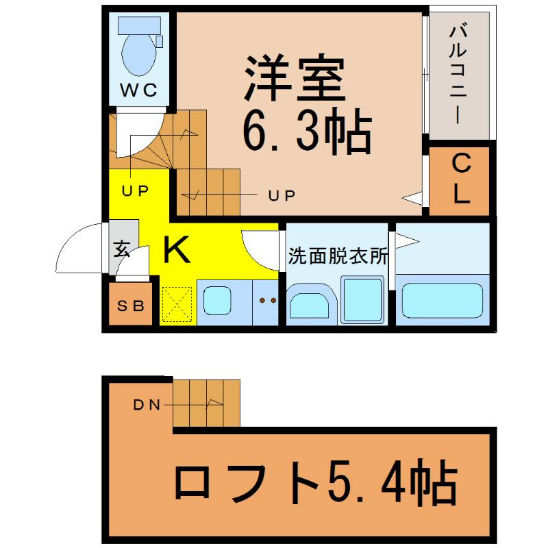 プリマベーラK(1K/2階)の間取り写真