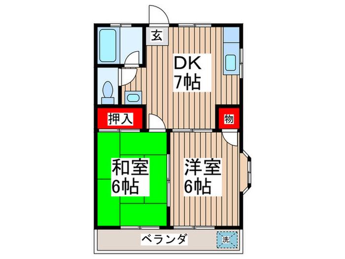 サニーハイツB棟(2DK/2階)の間取り写真