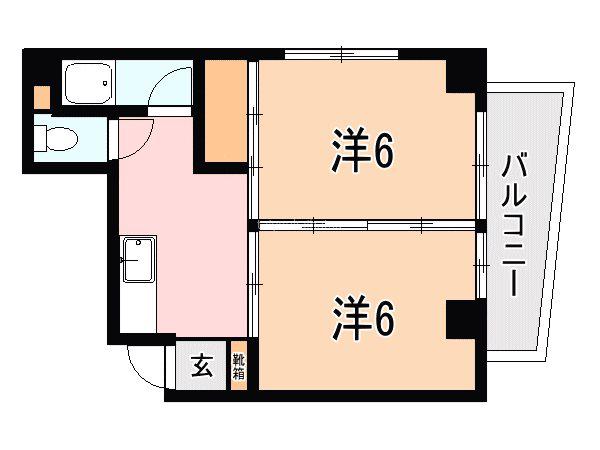 エントピア鴨池(2DK/4階)の間取り写真