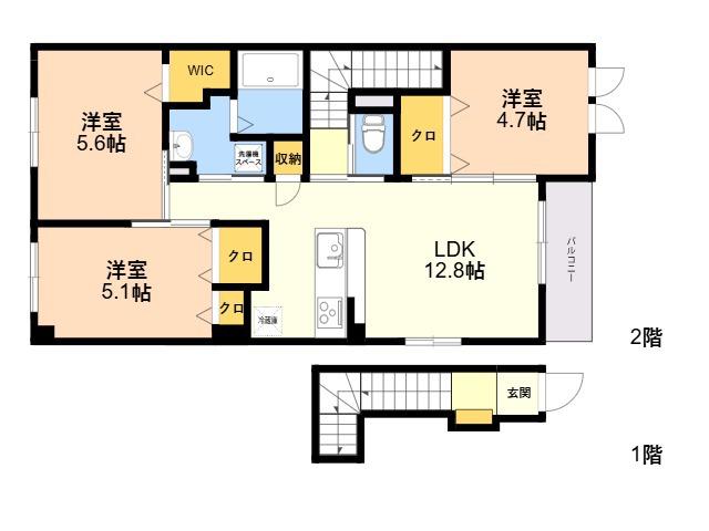ピアパレット須惠中央(3LDK/2階)の間取り写真