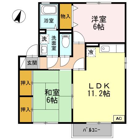 カーサフィオーレ(2LDK/2階)の間取り写真