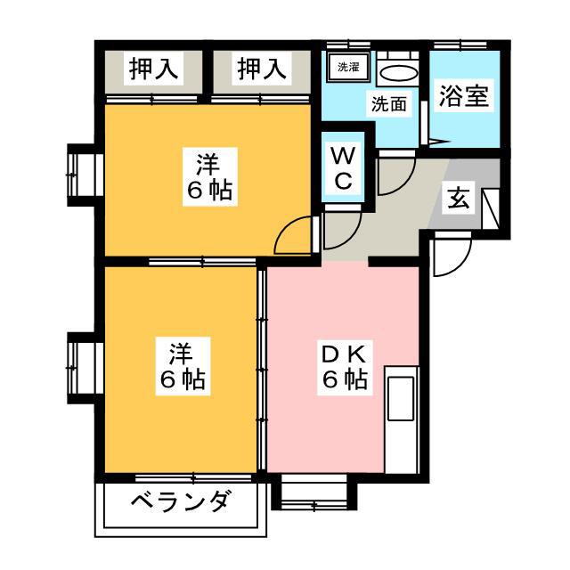 リバーハイツ白羽(2DK/2階)の間取り写真