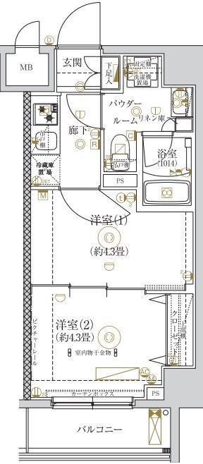 ガリシア亀戸(2K/6階)の間取り写真