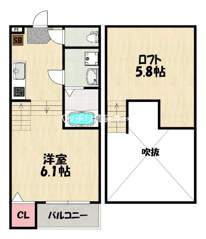 ラピーレ香椎(1K/2階)の間取り写真
