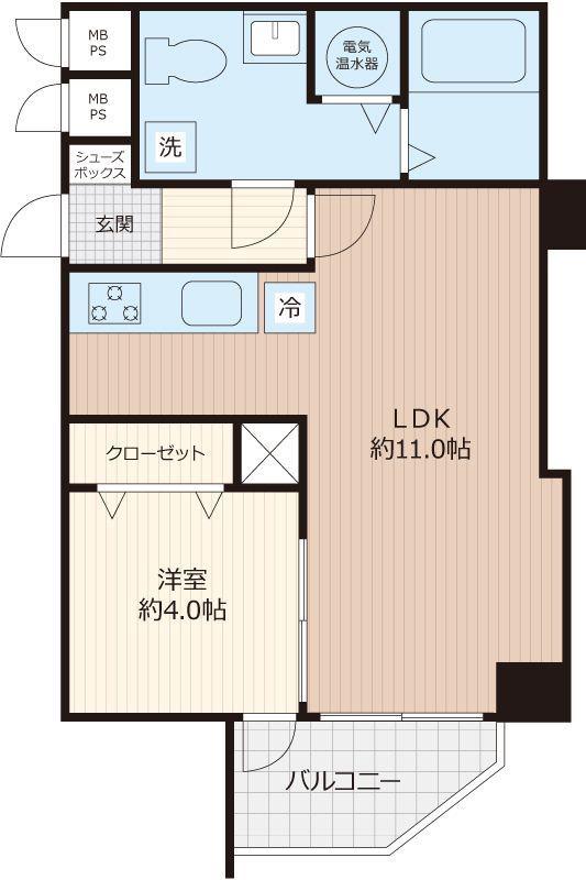 ユニライフ三ノ輪(1LDK/4階)の間取り写真