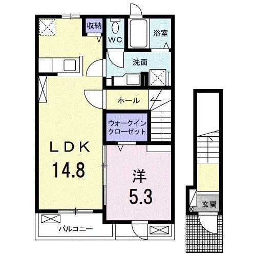 ブルック中町(1LDK/2階)の間取り写真