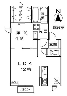 ウィングコート横田(1LDK/2階)の間取り写真
