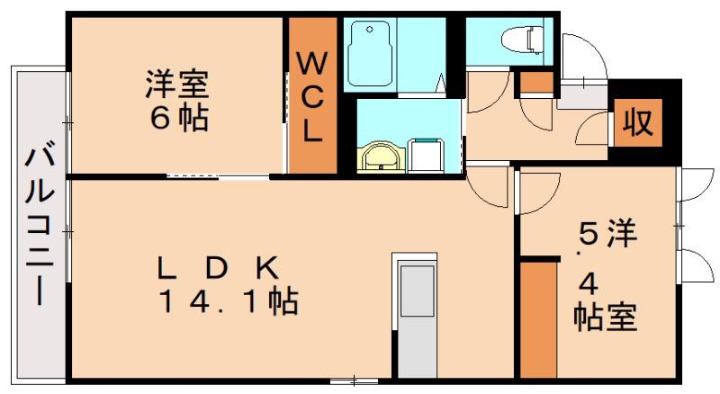 ヴェルデ那珂川(2LDK/1階)の間取り写真