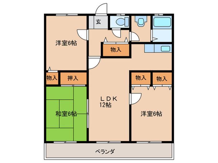 パサージュ若草A棟(3LDK/2階)の間取り写真