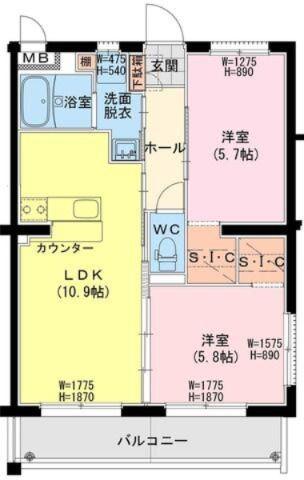 メゾン アバント(2LDK/3階)の間取り写真