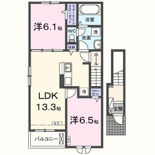 ソランジュ(2LDK/2階)の間取り写真