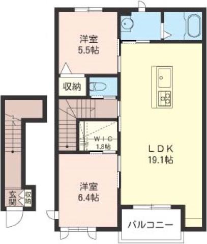 カーサカスターニャ A棟(2LDK/2階)の間取り写真