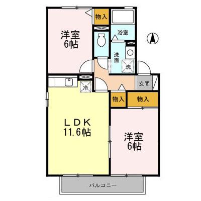 グレースコート壱番館(2LDK/2階)の間取り写真