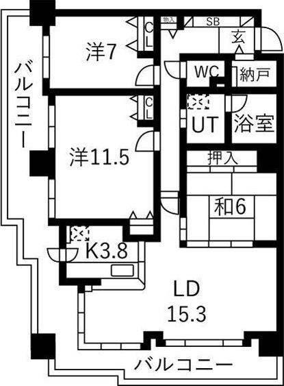 クリーンリバーフィネス大通(3LDK/6階)の間取り写真