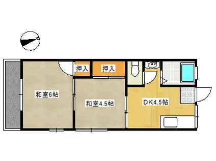 第2高木アパート(2DK/2階)の間取り写真