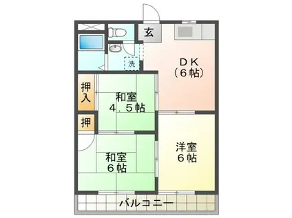 津高東ハイツ(3DK/2階)の間取り写真