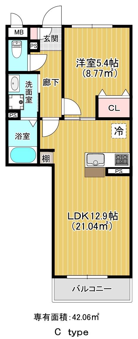 アビタシオン小田原長丁通(1LDK/1階)の間取り写真