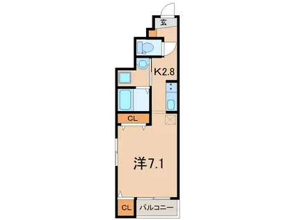 スカイヒルズB(1K/1階)の間取り写真