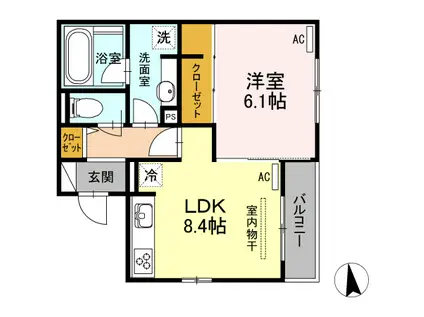 コンフォート三之丸(1LDK/1階)の間取り写真