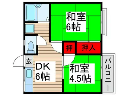 菊ハイツ(2DK/2階)の間取り写真