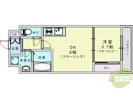 ライブガーデン江坂2(1DK/3階)の間取り写真