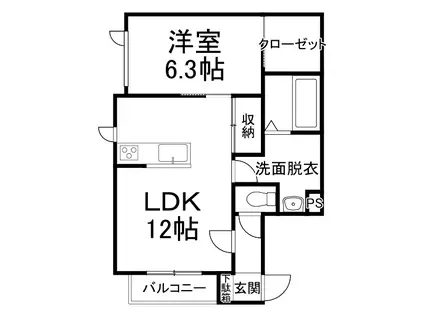 KC・TOWN(1LDK/1階)の間取り写真