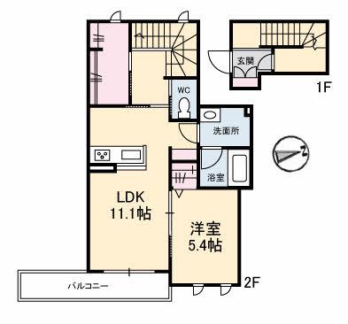花岡ハウス(1LDK/2階)の間取り写真