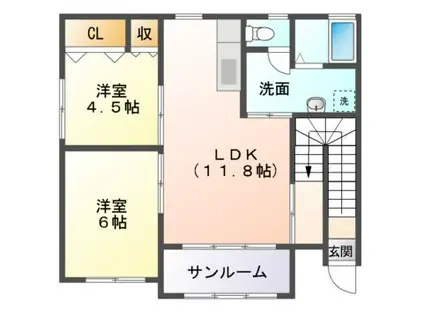 ハートピア(2LDK/1階)の間取り写真