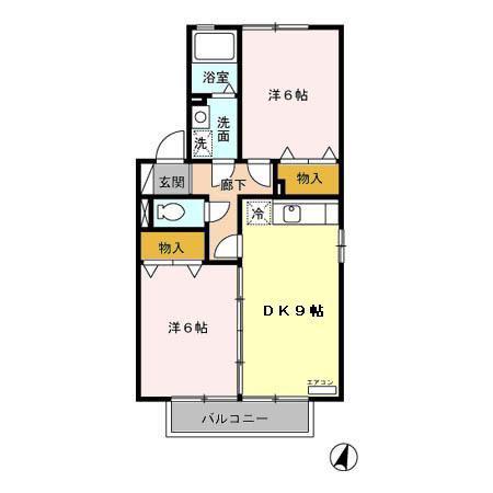 アムール(2DK/2階)の間取り写真