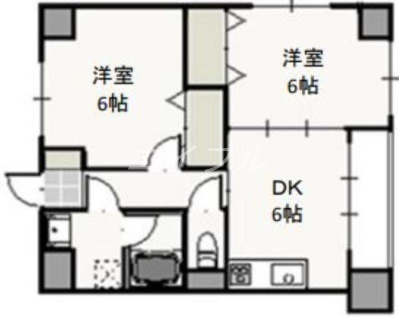 ウッドコート医大南(2DK/2階)の間取り写真