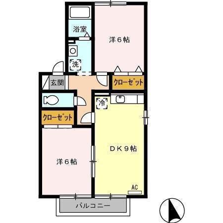 アヴェニール幸B(2DK/1階)の間取り写真