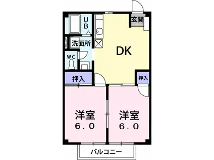 シティドミール(2DK/2階)の間取り写真