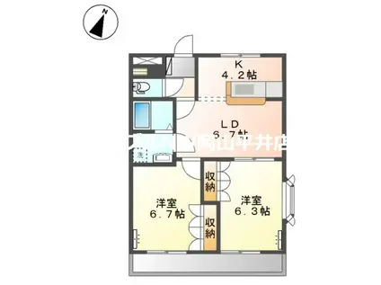 レジデンス和気 A棟(2LDK/1階)の間取り写真