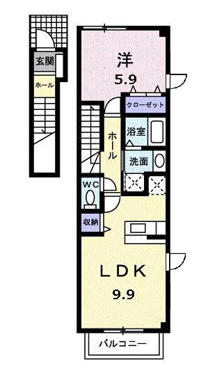 サニ-サイドハウス森B(1LDK/2階)の間取り写真