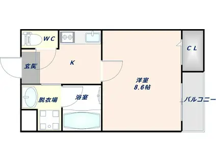 ソリティア桃谷(1K/1階)の間取り写真