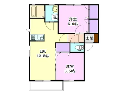 クレールコンフォールC 202(2LDK/2階)の間取り写真