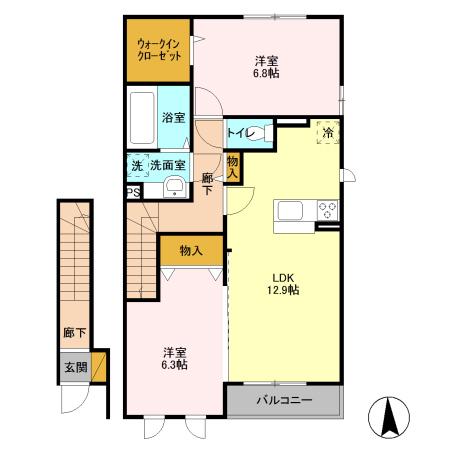 サンメゾン真弓 A(2LDK/2階)の間取り写真