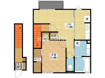 カーサ・フェリスIII(1LDK/2階)の間取り写真