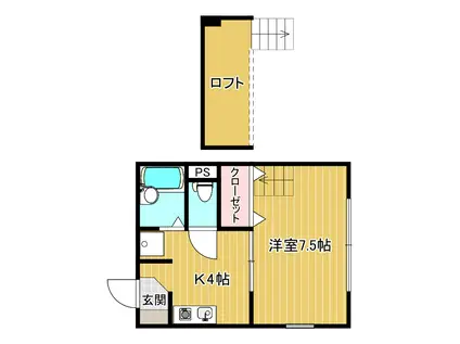 メープルコートII(1K/2階)の間取り写真