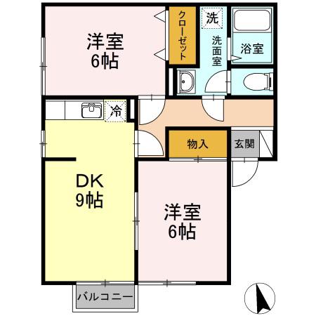 セジュールユウアイA(2DK/1階)の間取り写真