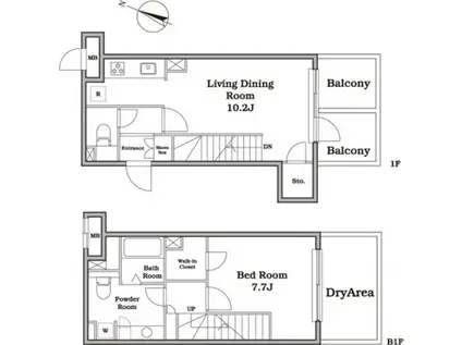 レジディア西新宿II(1LDK/1階)の間取り写真