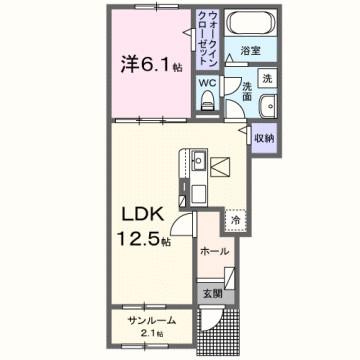 モルゲン・チェーロ(1LDK/1階)の間取り写真