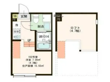 ハーモニーテラス東大泉II(ワンルーム/1階)の間取り写真