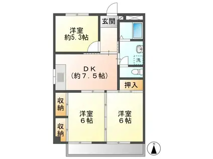 グリーンアップル(3DK/3階)の間取り写真