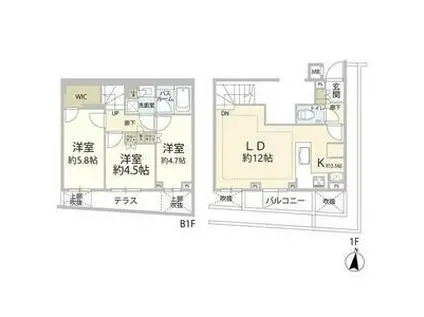 オープンレジデンス祐天寺(3LDK/1階)の間取り写真