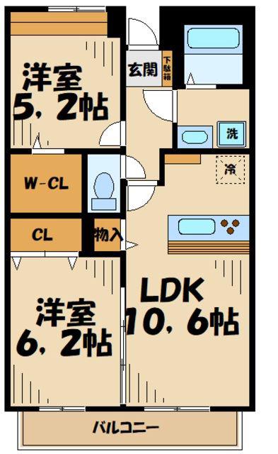 パラッツォ淵野辺I(2LDK/3階)の間取り写真