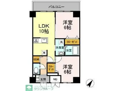 TRE LUCE横濱関内トレルーチェヨコハマカンナイ(2LDK/2階)の間取り写真